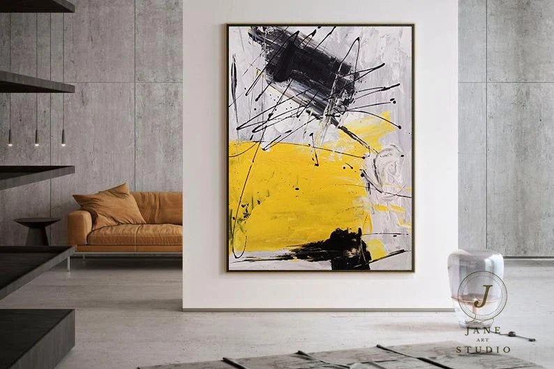 Modern Handmade Gray Abstract Canvas Wall Art U8M7U